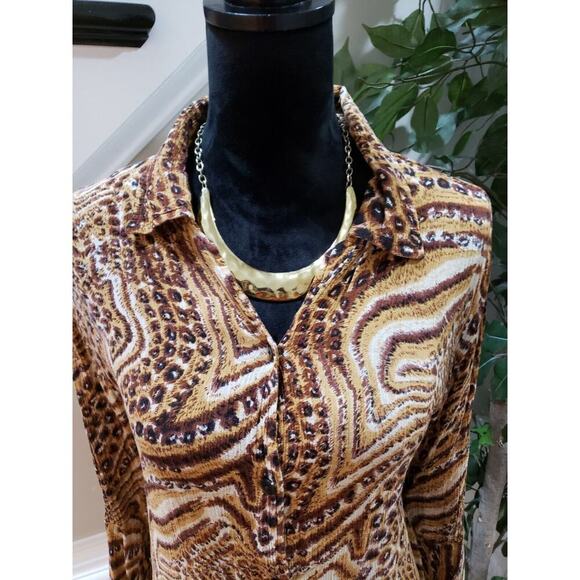 MPH Collection Womens Brown 100% Rayon Collared Long Sleeve Button Down Shirt 2X - Picture 2 of 13